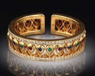 Vintage Cartier Tanjore Diamond and Gemstone Bangle