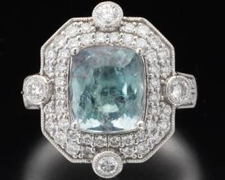 1930s Style Tourmaline and Diamond .950 Platinum Ring