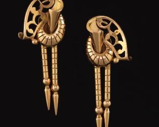 Ladies Pair of Gold Abstract Epaulette Style Earrings