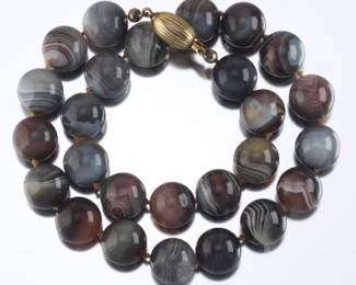 Ladies Italian Sterling Silver and Banded Agate Necklace