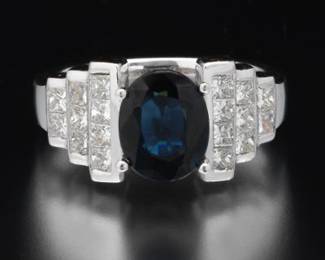 Ladies Gold, Sea Foam Color Sapphire and Diamond Ring
