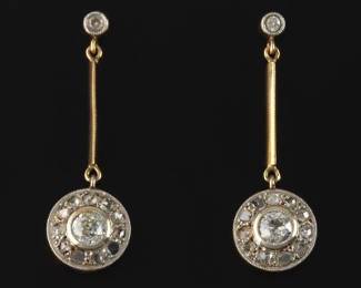 Edwardian Pair of Gold and Diamond Dangle Earrings