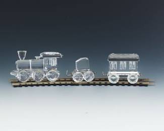 Three Swarovski Crystal Trains with Track Piece