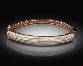 Ladies Rose Gold Plate Sterling Silver and Clear Gem Stones Bangle