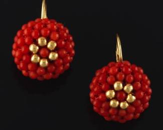 Ladies Italian Gold and Coral Earrings