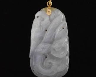 Ladies Gold and Carved Lavender Jadeite Jade Pendant