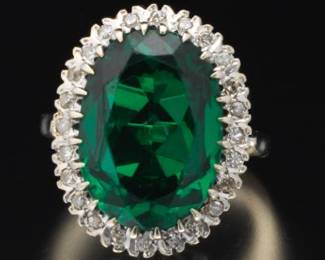 Ladies Green Stone and Diamond Ring