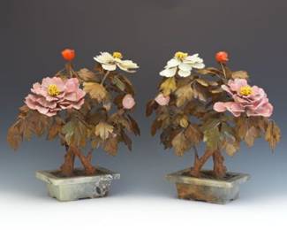 Pair of Hardstone and Jade Trees