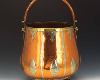 Antique Arts Crafts Large Copper and Brass Mix Metals Coal Scuttle or Jardiniere