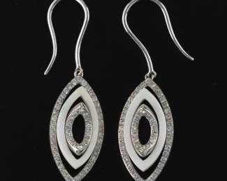 Ladies Pair of Gold, Diamond and White Onyx Earrings