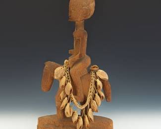 African Dogon Tribal Carved Wood Ceremonial Equestrian Sculpture and Singing Necklace