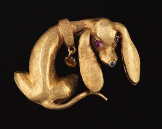 Vintage Gold and Gem Stones Adorable Dachshund Pin Brooch