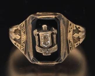 Antique Gold, Black Onyx and Enamel Armorial Ring