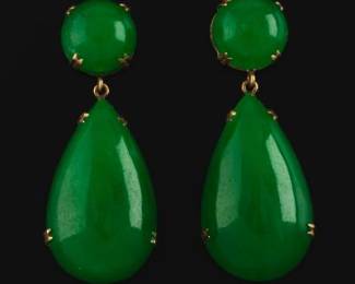 Chinese 14k Gold and Jade Earrings