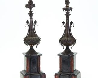 Pair of Antique Neoclassical Urns on Bases