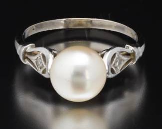 Mikimoto Pearl and Diamond Ring