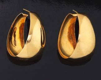 Ladies Pair of Large Gold Wide Hoops