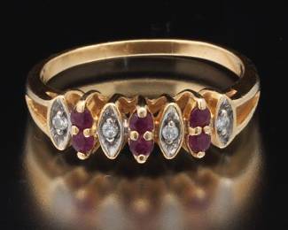 Ladies Gold, Ruby and Diamond Ring
