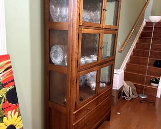 Bob Timberlake Arts & Crafts display cabinet with rain glass panes.