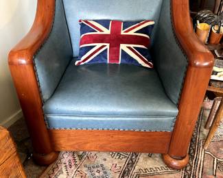 Super comfy blue leather club chair.