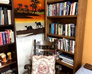 One oak bookcase and a suite of solid oak home office furnishings.