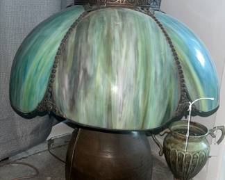 Antique green slag glass 