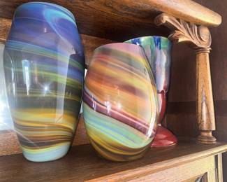 John Barber signed art glass vases 