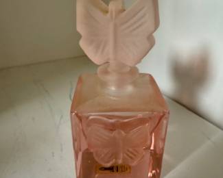 Schmid Pink Glass Butterfly Square Perfume Bottle with Frosted Stopper