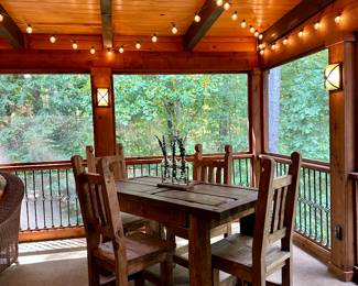 Extremely heavy hand carved wooden table and chairs outdoor dining set