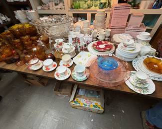 . . . more vintage glassware and Fostoria punch bowl set in block optic pattern
