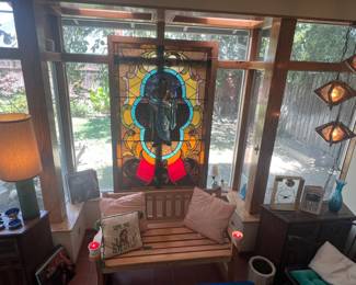 Antique  stain glass depicting St. Joseph - stunning!