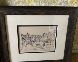 This is a framed print titled "Vue de Lyon City Scene