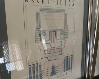 The image displays a framed print titled "ARCHI-TÊTES MICHAEL GRAVES" by Louis Hellman