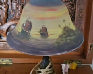 Small Reverse Painted Bedside Lamp