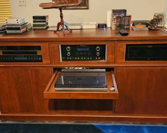 Fabulous Entertainment Center, McIntosh control center and amplifier, McIntosh Laser Disc Player,Bang Olufsen Turntable, monster force surge Protector and more
Cabinet is 73 x 36 inches.