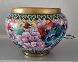 Pair Cloisonne gold rimmed Vases
