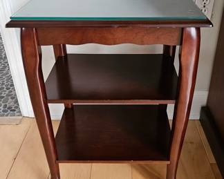 Small Cherry Glass Top End Table