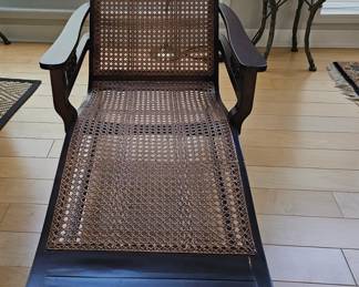 Antique Wood and Cane Plantation Lounger
