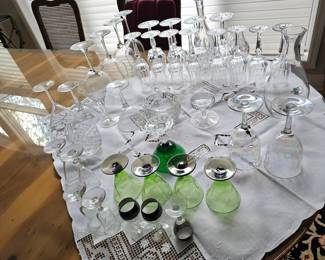 Galway Crystal Stemware, Vintage Green etched Wine and more