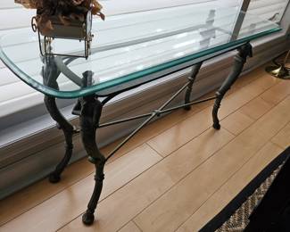 Glass top Brass Figurine leg Sofa Table