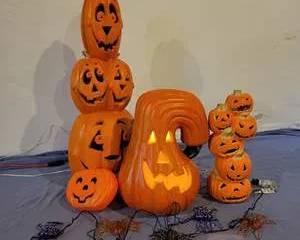 Brightly Lit Halloween Pumpkin Decorations with Spooky Faces