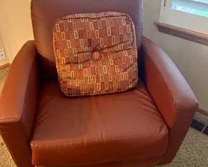 Todd Oldham for La-Z-Boy: Modern Brown Leather Armchair with Patterned Cushion