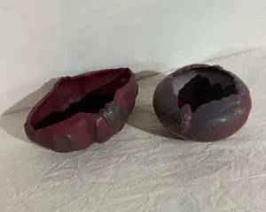 Van Briggle Center Bowl with Flowers & Maroon Oak Leaf Acorn