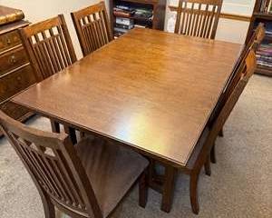 Solid Wood Dining Table with Six Matching Chairs