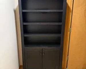 Stylish Black Bookshelf with Adjustable Shelves and Storage Cabinet