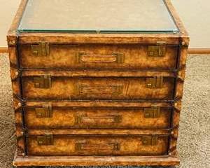 Maitland-Smith Vintage Chest with Glass Top and Four Drawers