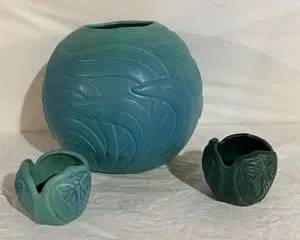 Van Briggle Leaf Mold with Scalloped rim & Butterfly Bowls