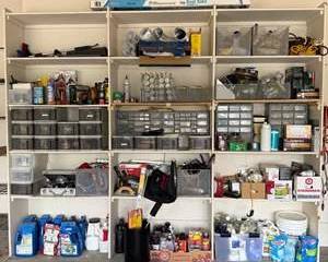Versatile Home Organization Storage Shelves with Various Tools and Supplies