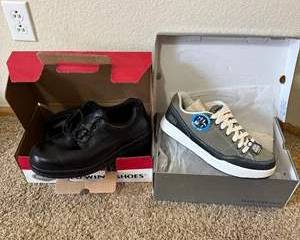 Men's Black Leather Shoes and Gray Skechers Sneakers with Box