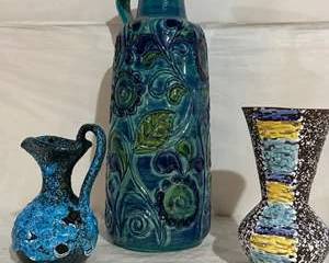 Fat Lava Pottery Blue Glaze, Bay Keramik Blue Pitcher 73 45, Vase 664-22
